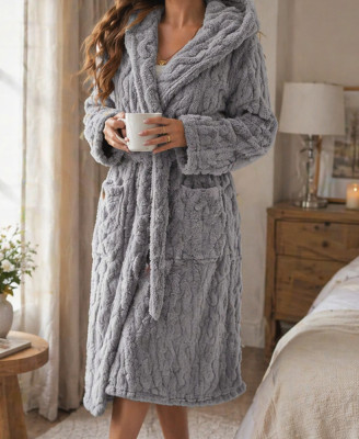 Peignoir Femme Polaire Gris Clair – Ultra Doux & Style Cocooning Luxe
