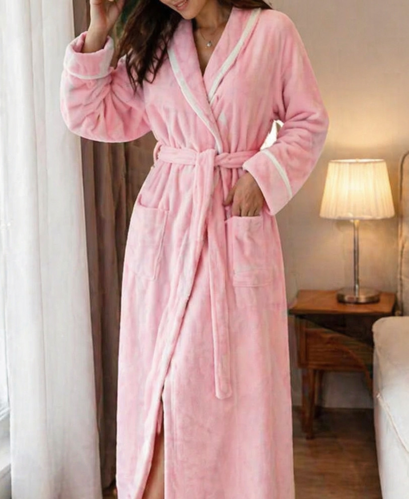 Peignoir Femme Polaire Rose Poudré – Douceur Luxe & Confort Cocooning
