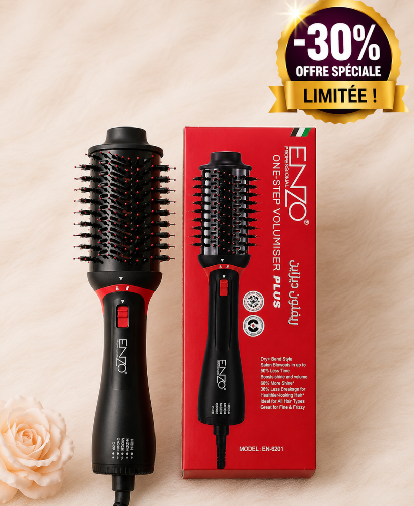 Brosse Soufflante 2 en 1 ENZO – Sèche-Cheveux Volumisant Haute Puissance