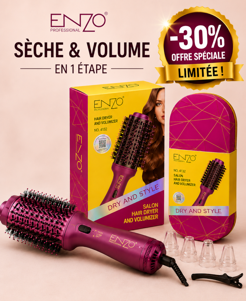 Brosse Soufflante 2 en 1 ENZO – Sèche-Cheveux Volumisant Professionnel