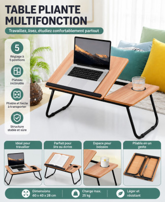 Table Pliante Multifonction pour Ordinateur Portable – Réglable & Pliable