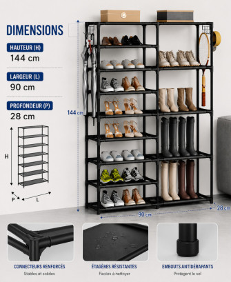 Étagère à Chaussures 10 Niveaux – Grande Capacité & Gain de Place