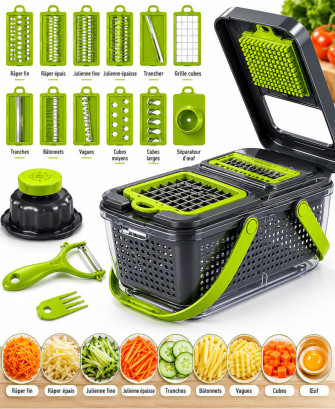Hachoir & Mandoline Multifonction avec 13 Lames