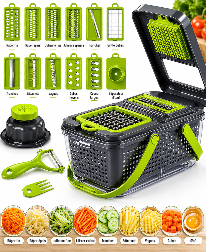 Hachoir & Mandoline Multifonction avec 13 Lames