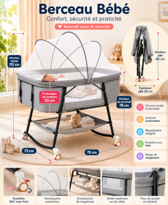 Berceau pour bébé pliable et multifonction