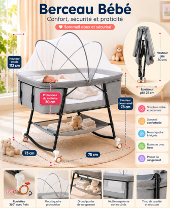 Berceau pour bébé pliable et multifonction