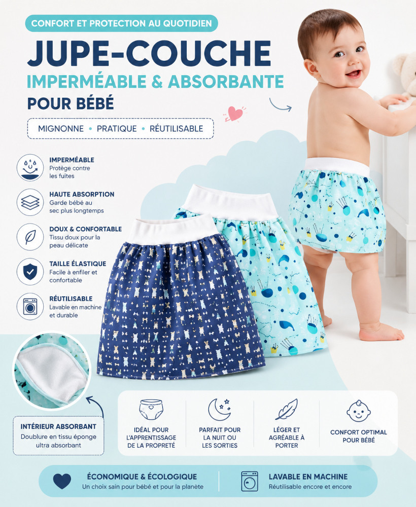 Jupe-Couche Imperméable et Absorbante pour Bébé