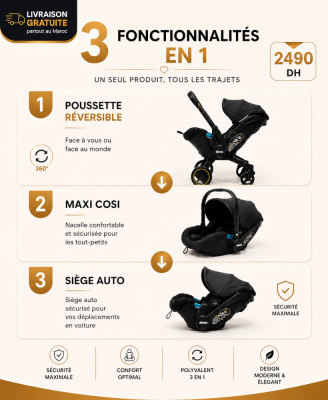 Poussette & Siège Auto 2-en-1 Compact – Confort, Sécurité et Praticité