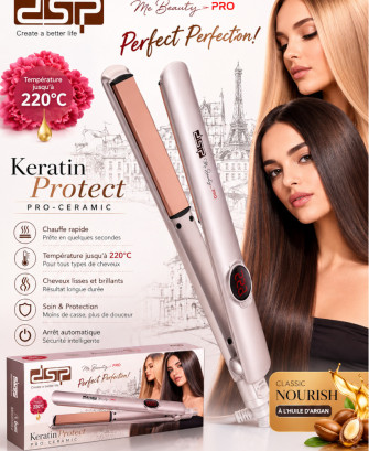 مملس الشعر الاحترافي الأصلي DSP Keratin Protect Pro-Ceramic – شاشة LED، حرارة حتى 220°، بزيت الأركان