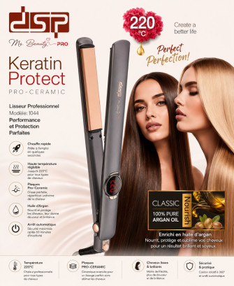 مملس الشعر الاحترافي الأصلي DSP Keratin Protect Pro-Ceramic – شاشة LED، حرارة حتى 220°، ألواح سيراميك