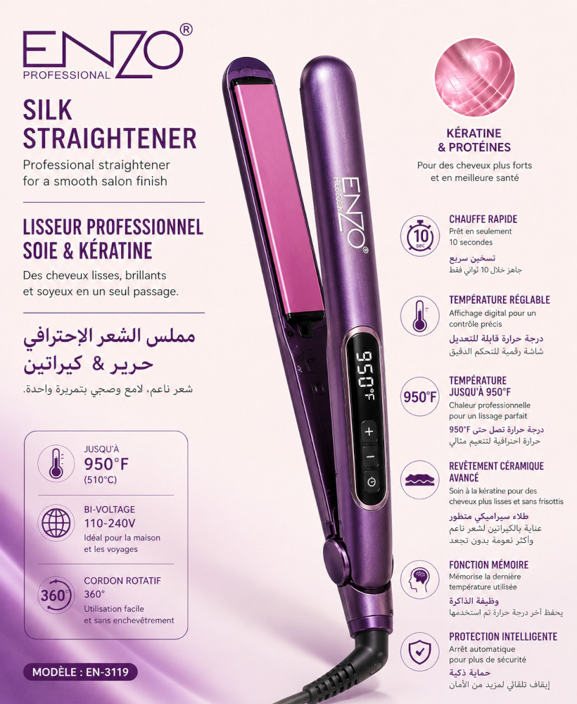 Lisseur Professionnel ENZO ORIGINAL – Digital 510°C