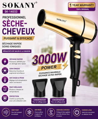 Sèche-Cheveux Professionnel SOKANY Original 3600W – Séchage Ultra-Rapide avec Technologie Ionique