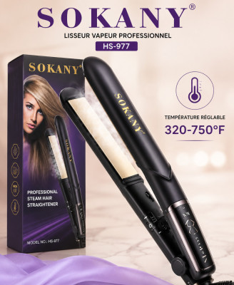 Lisseur Vapeur Professionnel SOKANY HS-977 – Plaques Céramique – Température Réglable 320 à 750°F