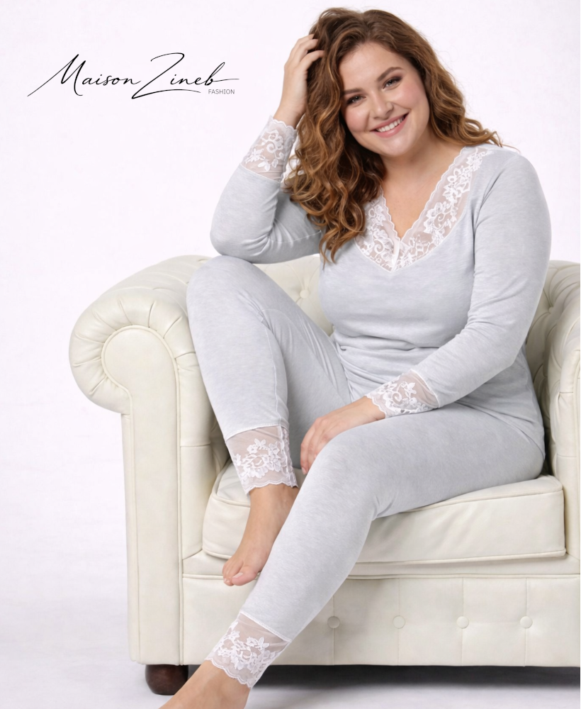 Pyjama Femme Noir avec Dentelle – Ensemble Confort Élégant