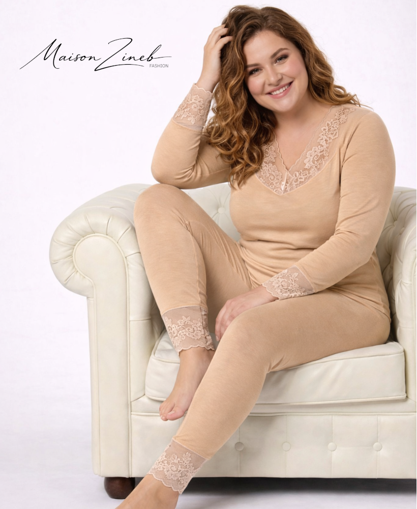 Pyjama Femme Noir avec Dentelle – Ensemble Confort Élégant