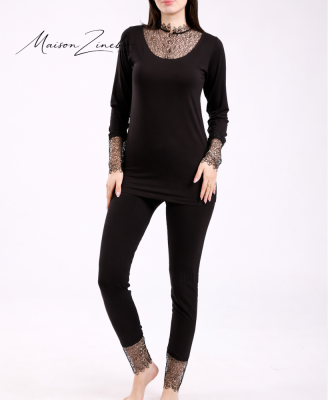 Pyjama Femme Noir avec Dentelle Élégante – Ensemble Chic Premium