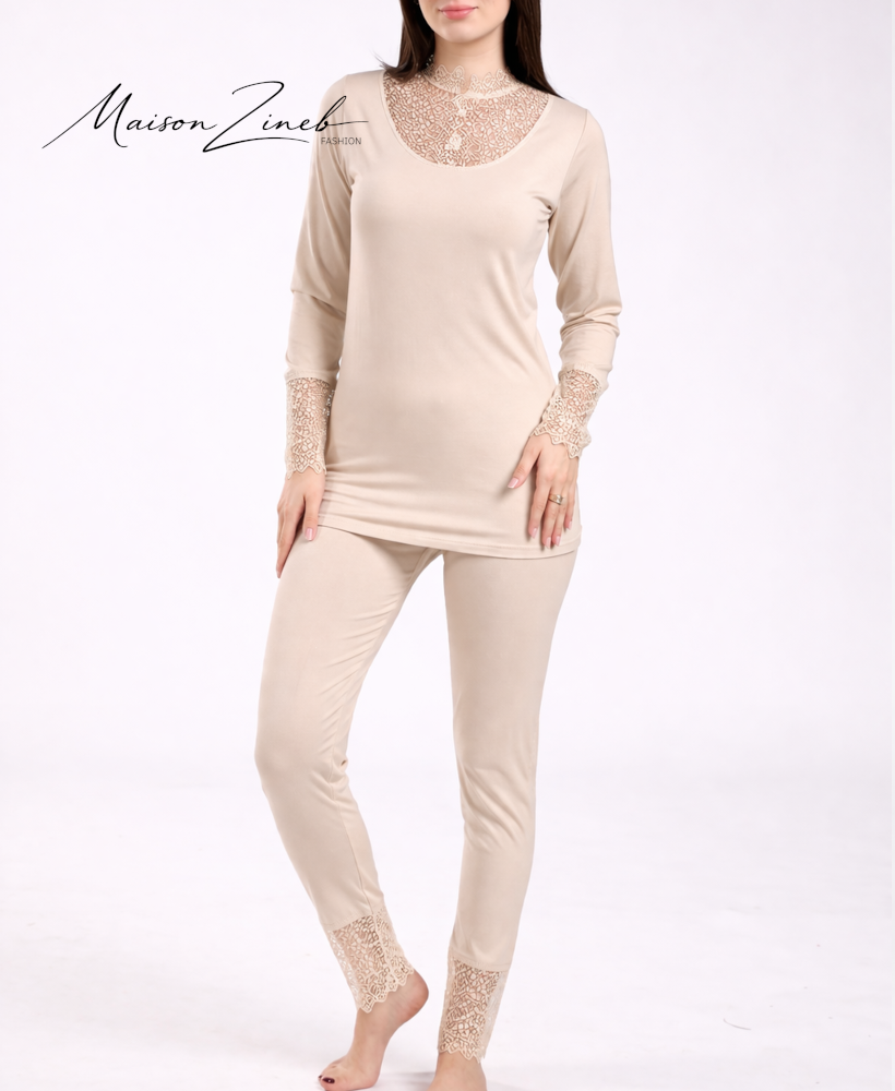 Pyjama Femme Noir avec Dentelle Élégante – Ensemble Chic Premium