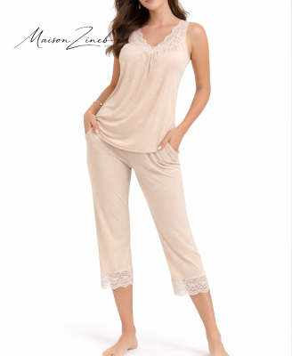 Pyjama Femme Satin & Dentelle Élégant – Ensemble Confort Premium