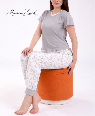 Pyjama Femme Coton Premium Gris – Ensemble Confort & Élégance