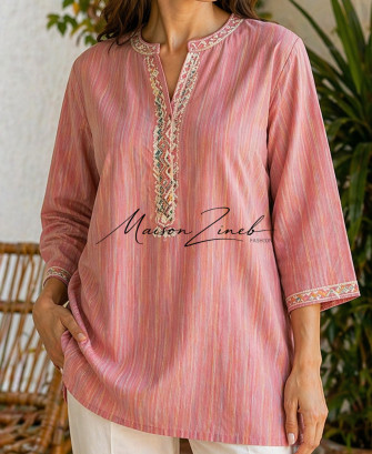 Tunique Rose Rayée Élégante – Style Féminin Chic Été
