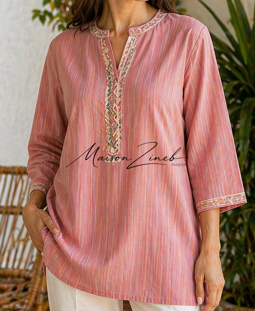 Tunique Rose Rayée Élégante – Style Féminin Chic Été